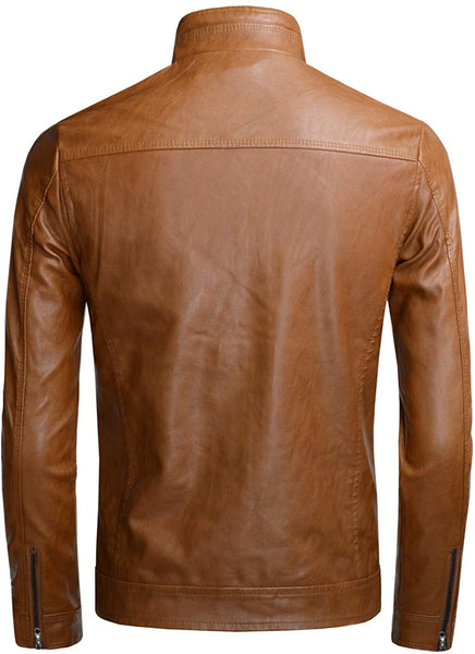 Men's Chocolate Faux Leather Long Sleeve Jacket