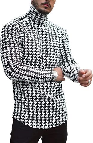 Modern Black Houndstooth Winter Warm Men's Long Sleeve Shirt