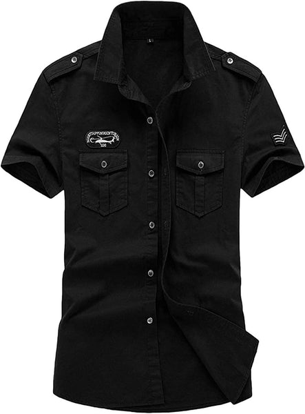 Men's Military White Button Down Short Sleeve Tactical Shirt