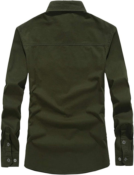 Men's Navy Blue Military Button Down Long Sleeve Tactical Shirt