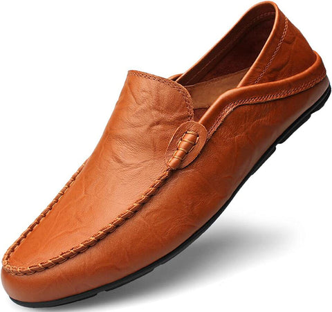 Men's Luxury Brown Leather Loafers Breathable Shoes