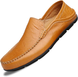 Men's Luxury Yellow Leather Loafers Breathable Shoes