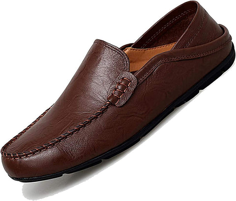 Men's Luxury Dark Brown Leather Loafers Breathable Shoes