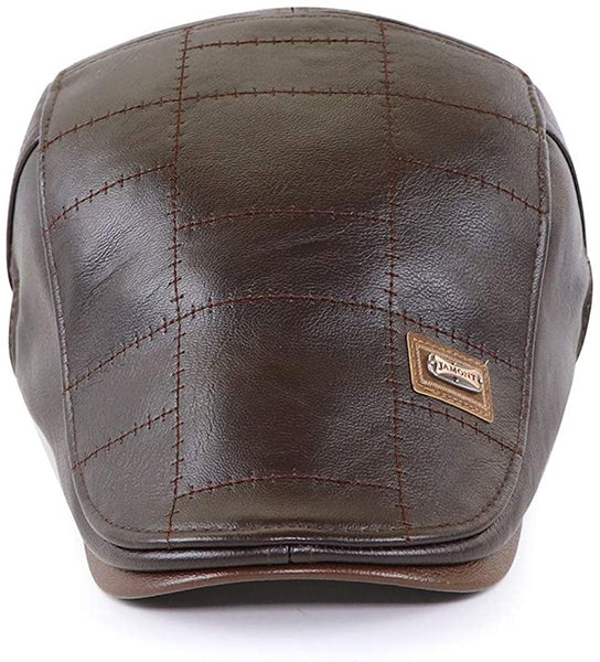 Vintage Newsboy Dark Coffee Adjustable PU Leather Ivy Cap