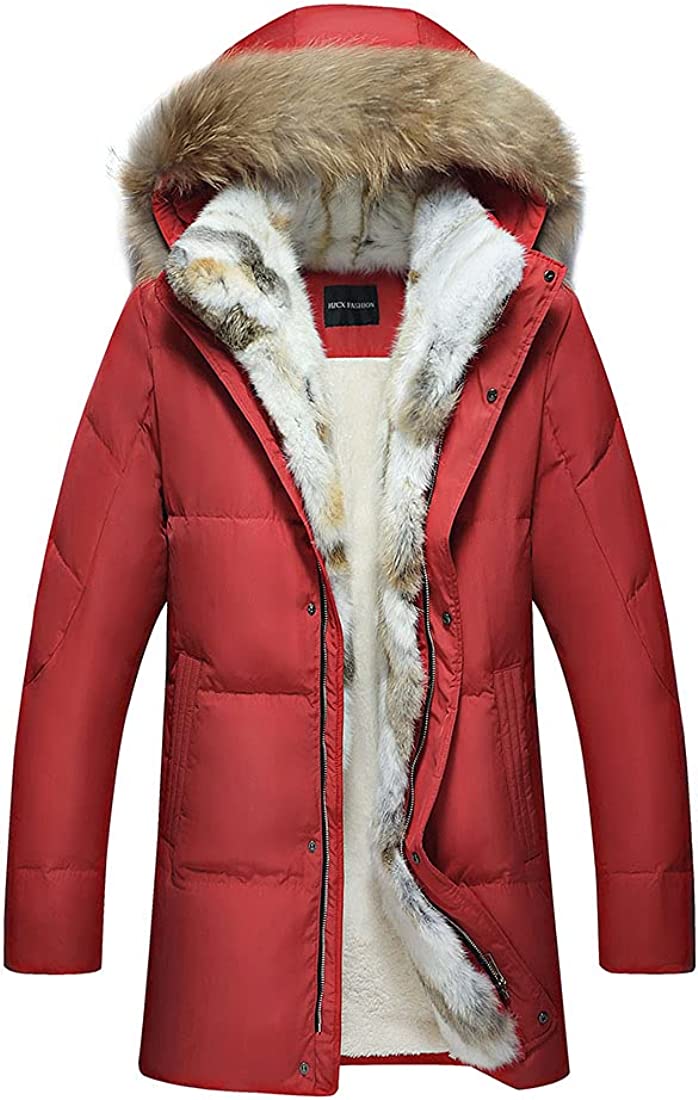 Red Fur Collar Hooded Warm Fleece Lined Down Jackets