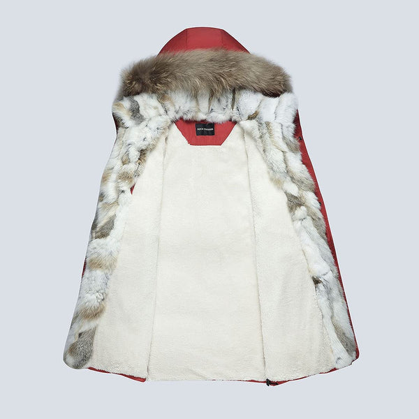 Red Fur Collar Hooded Warm Fleece Lined Down Jackets