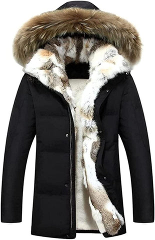 Black Fur Collar Hooded Warm Fleece Lined Down Jackets