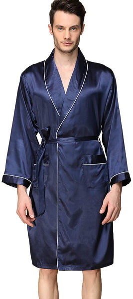 Men's Dark Black Satin Dragon Silk Long Sleeve Robe