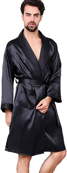 Men's Royal Blue & Gold Satin Dragon Silk Long Sleeve Robe