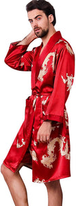 Men's Red Satin Dragon Silk Long Sleeve Robe