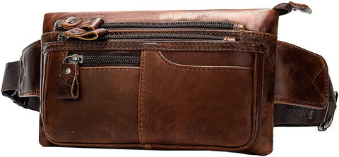 Brown Leather Hip Bum Belt Slim Waist Bag Fanny