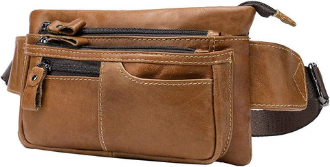 Light Brown Leather Hip Bum Belt Slim Waist Bag Fanny