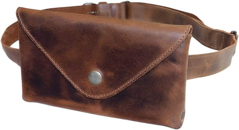 Elegant Bourbon Brown Leather Handmade Fanny Mini Waist Belt Bag