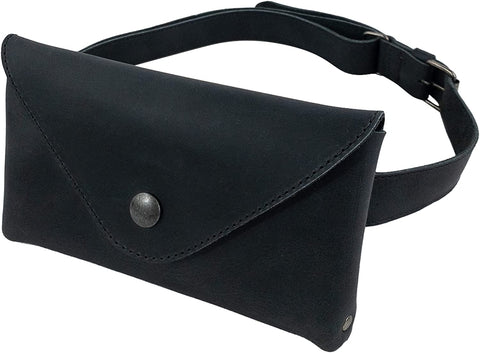 Elegant Charcoal Black Leather Handmade Fanny Mini Waist Belt Bag