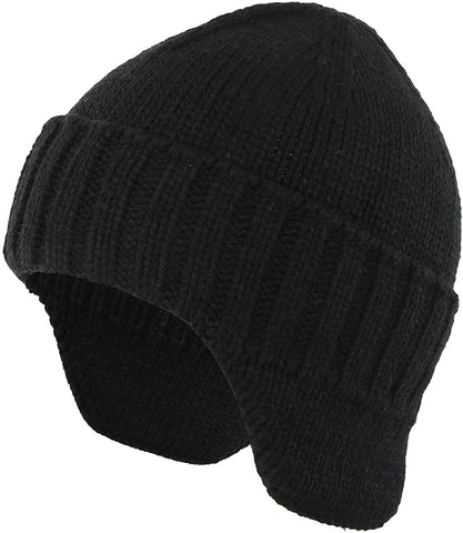 Black Knit Earflap Stocking Caps Beanie Hat with Ears