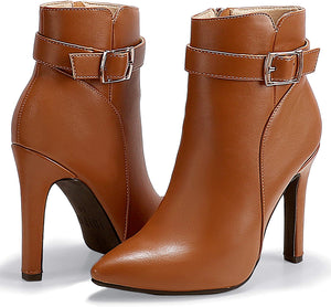 Enchanting Amber Brown Pu Pointed Toe Stiletto Boots