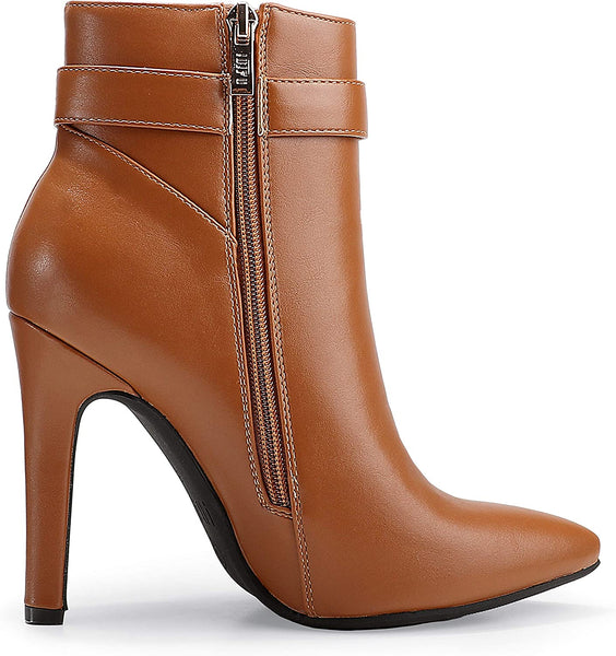 Enchanting Amber Brown Pu Pointed Toe Stiletto Boots