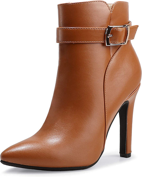 Enchanting Amber Brown Pu Pointed Toe Stiletto Boots