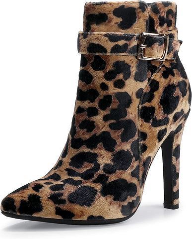 Enchanting Amber Leopard Suede Pointed Toe Stiletto Boots