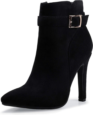 Enchanting Amber Black Suede Pointed Toe Stiletto Boots