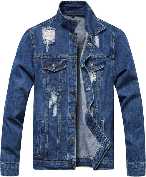 Distressed Black Ripped Denim Men's Slim Jacket