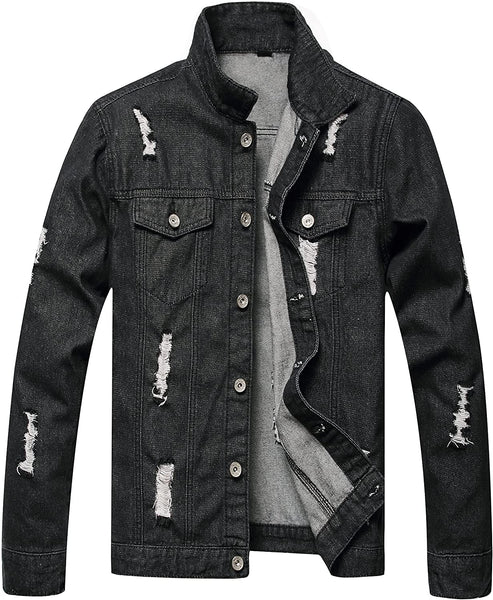 Distressed Blue Ripped Denim Men's Slim Jacket