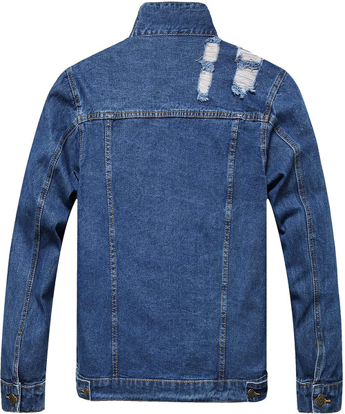 Distressed Blue Ripped Denim Men's Slim Jacket