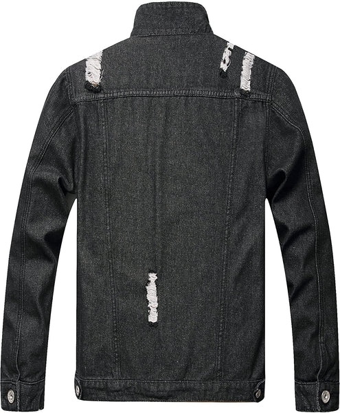 Distressed Black Ripped Denim Men's Slim Jacket