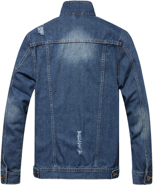 Distressed Light Blue Ripped Denim Men's Slim Jacket