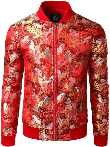 Men's Black Luxury Paisley Floral Embroidered Satin Bomber Jacket