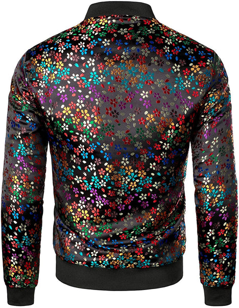 Men's Black Luxury Paisley Floral Embroidered Satin Bomber Jacket