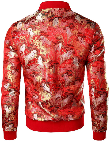 Men's Black Luxury Paisley Floral Embroidered Satin Bomber Jacket