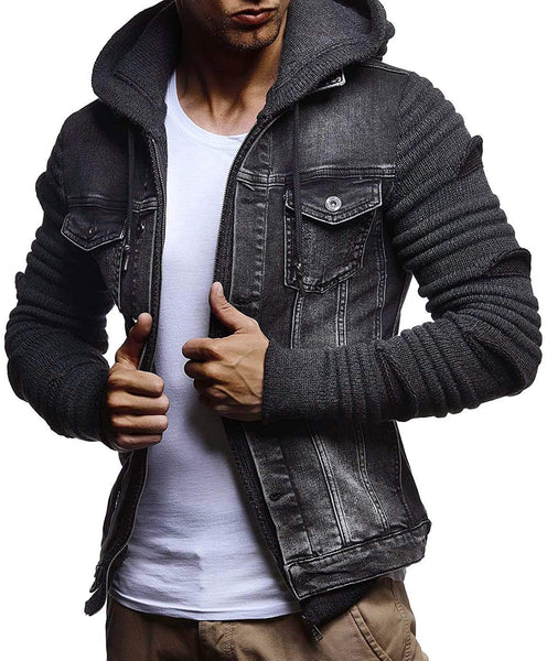 Denim Jacket With Knitted Sleeves