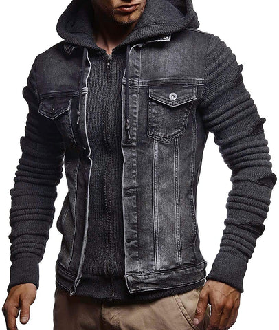 Denim Jacket With Knitted Sleeves