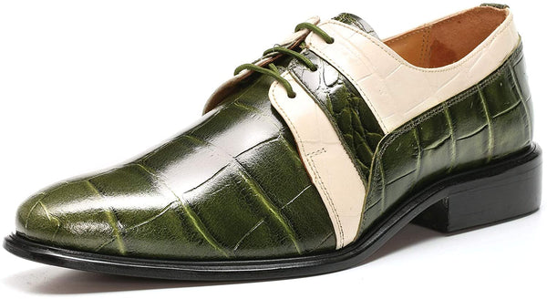 Croco Lizard Olive Lace Up Oxford Dress Shoes