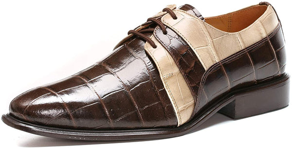 Croco Lizard Brown Lace Up Oxford Dress Shoes