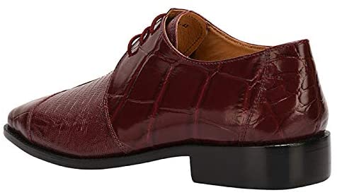 Croco Lizard Burgundy Lace Up Oxford Dress Shoes