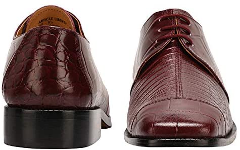 Croco Lizard Burgundy Lace Up Oxford Dress Shoes