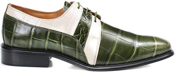 Croco Lizard Olive Lace Up Oxford Dress Shoes