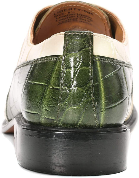 Croco Lizard Olive Lace Up Oxford Dress Shoes