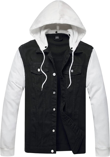 Casual Two Tone Black Men's Denim Hooded Jacket