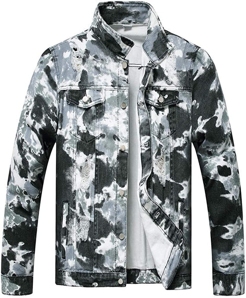 Men's Black Night Classic Ripped Slim Denim Jacket