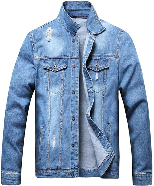 Men's Black Night Classic Ripped Slim Denim Jacket