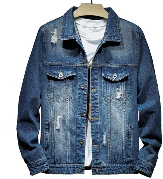 Men's Black Night Classic Ripped Slim Denim Jacket