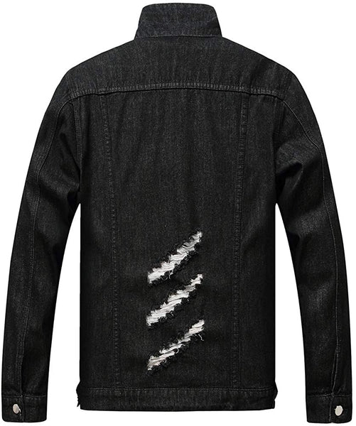 Men's Light Black Classic Ripped Slim Denim Jacket