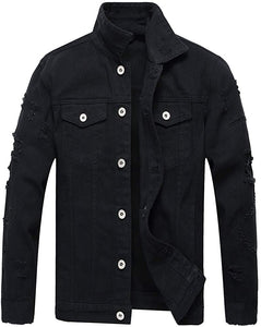 Men's Black Night Classic Ripped Slim Denim Jacket