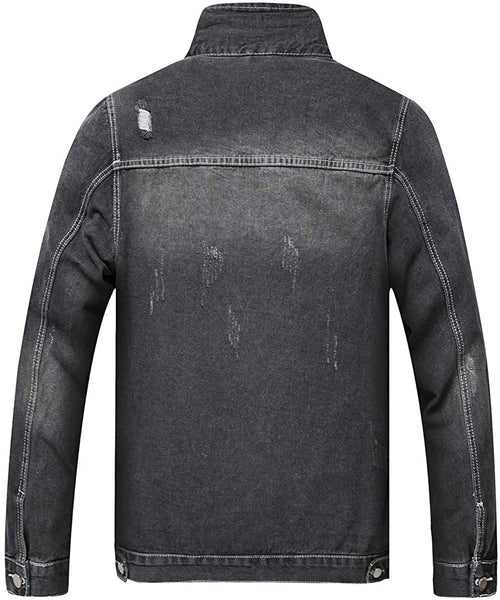 Men's Light Black Classic Ripped Slim Denim Jacket