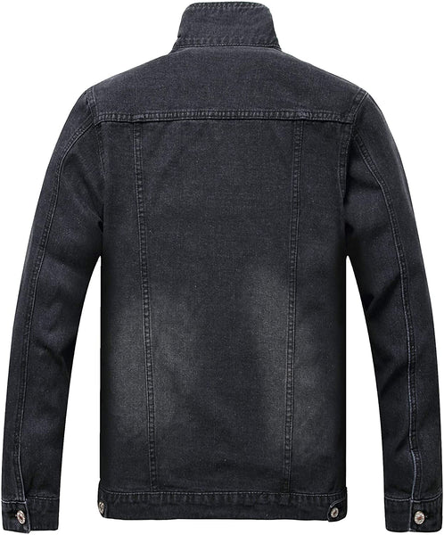 Men's Light Black Classic Ripped Slim Denim Jacket