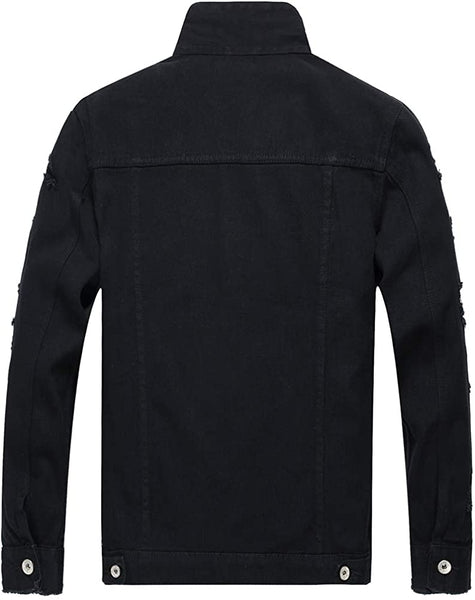 Men's Light Black Classic Ripped Slim Denim Jacket