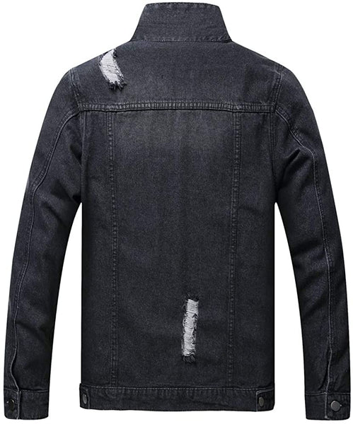 Men's Light Black Classic Ripped Slim Denim Jacket